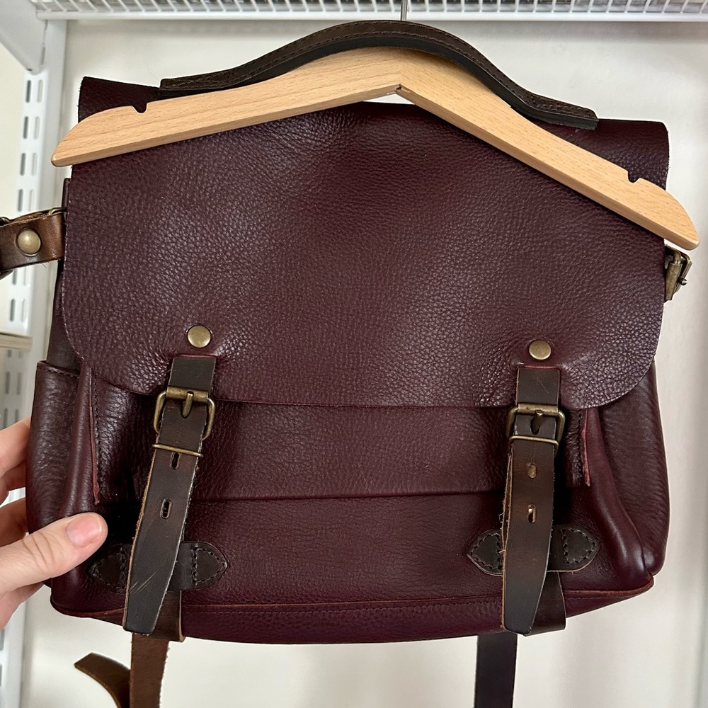 Blue de Chauffe Small Postman Leather Bag Maroon Brown Burgundy Eclair Handmade